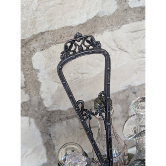 Antique Victorian Silverplate 7-piece Rotating Condiments Cruet Set w/Stoppers - Picture 4 of 16